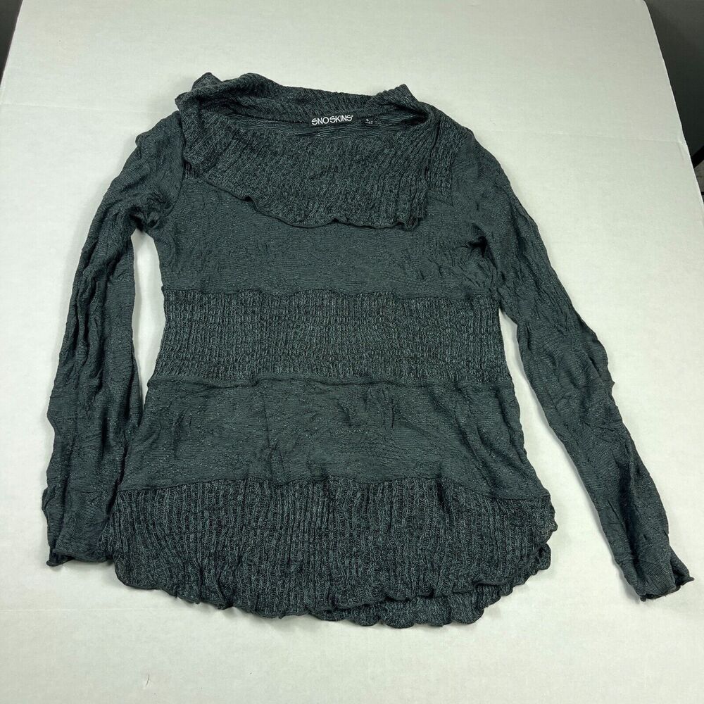 Snoskins Womens Cowl Neck Sweater Gray Knit Long Sleeve Pullover SMALL USA Made